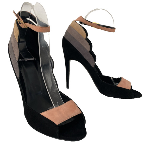 PIERRE HARDY Roxy Colorblock Peep toe Pump Sandal Rainbow Suede Ankle Strap 40 - Picture 4 of 11